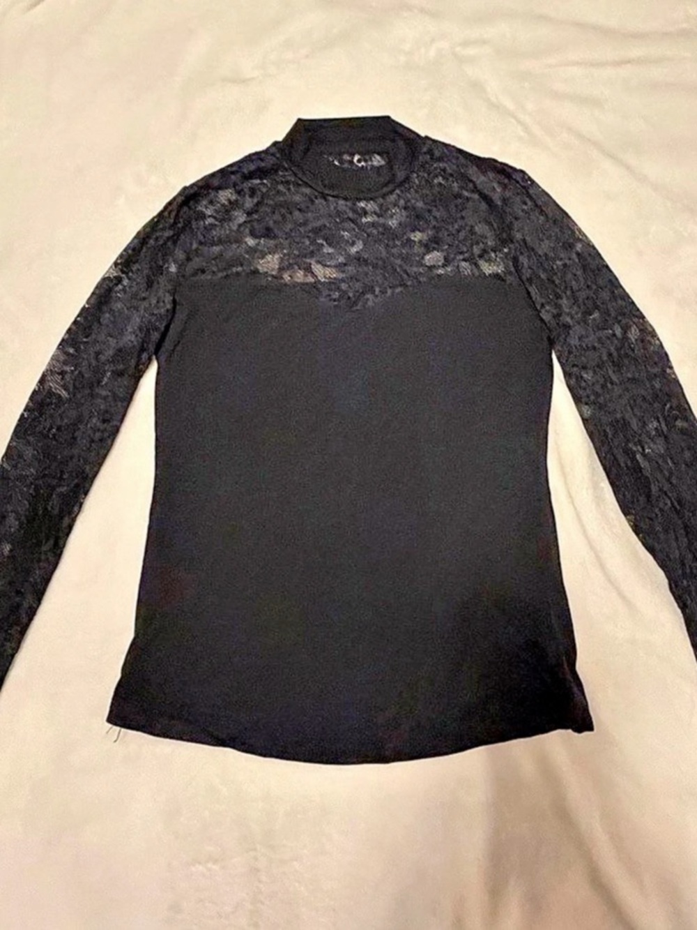 Black Lace Yoke Long Sleeve Top